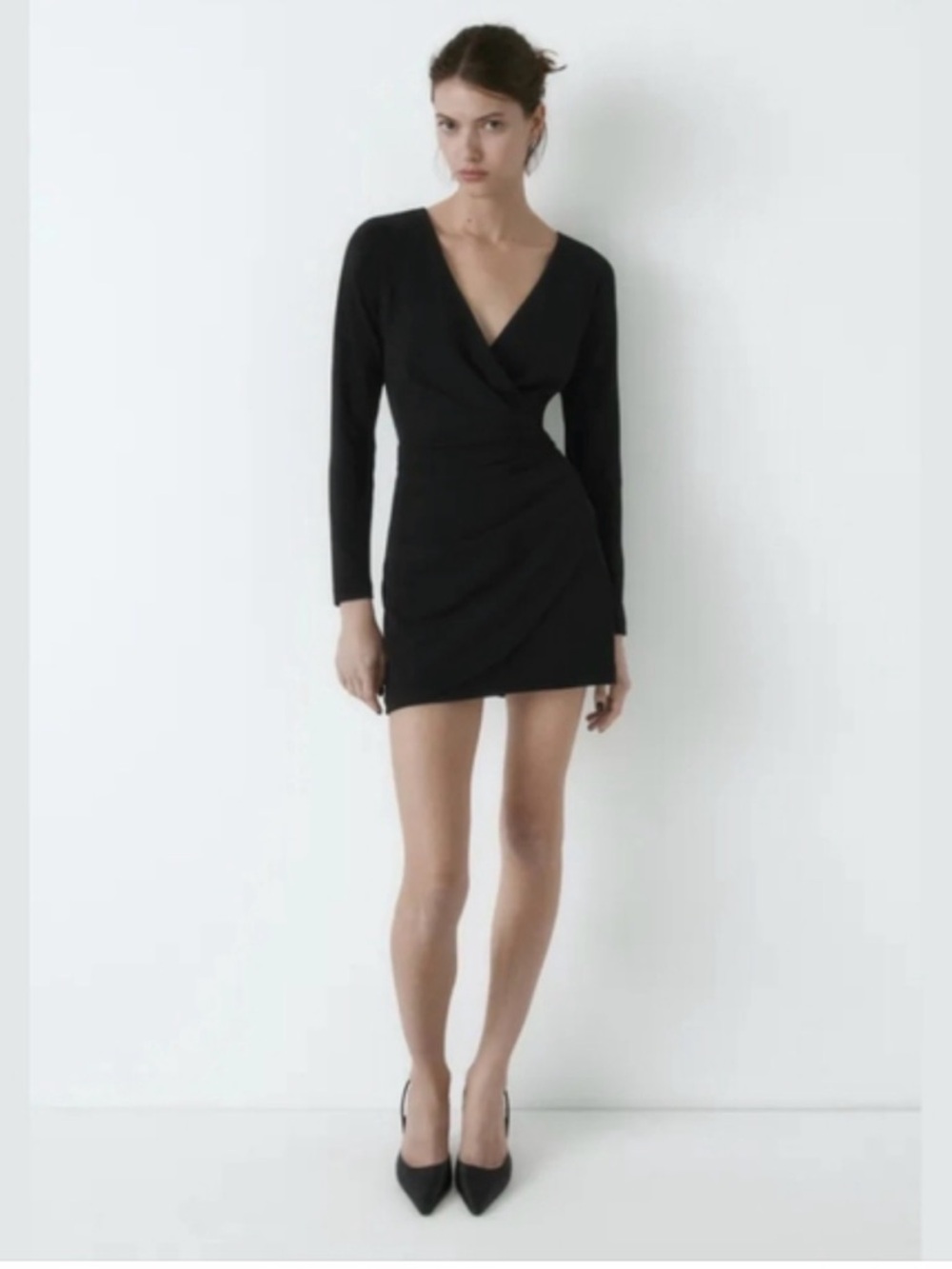 Zara Black Long-Sleeve Wrap Mini Dress